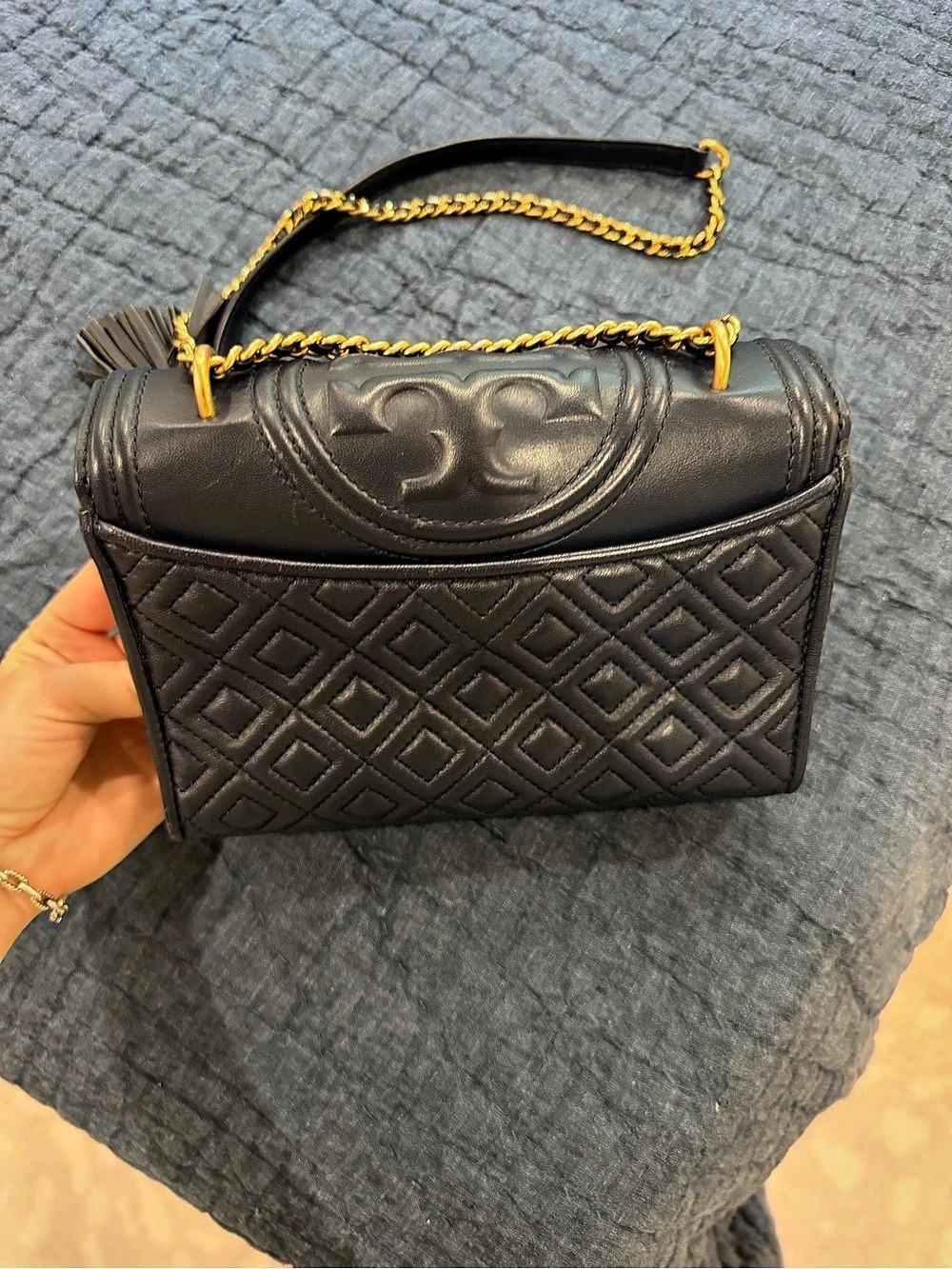 Tory Burch Fleming Small Convertible Shoulder Bag Navy